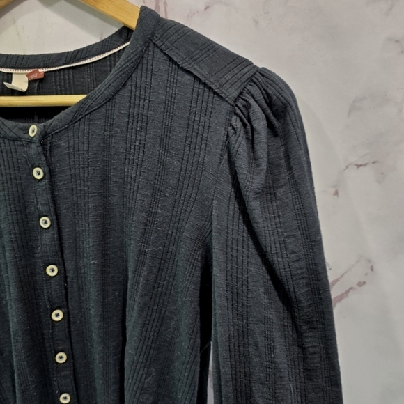 Anthropologie Shirt Womens Medium Black Button Cropped Long Sleeve Rib Pilcro - Picture 13 of 14